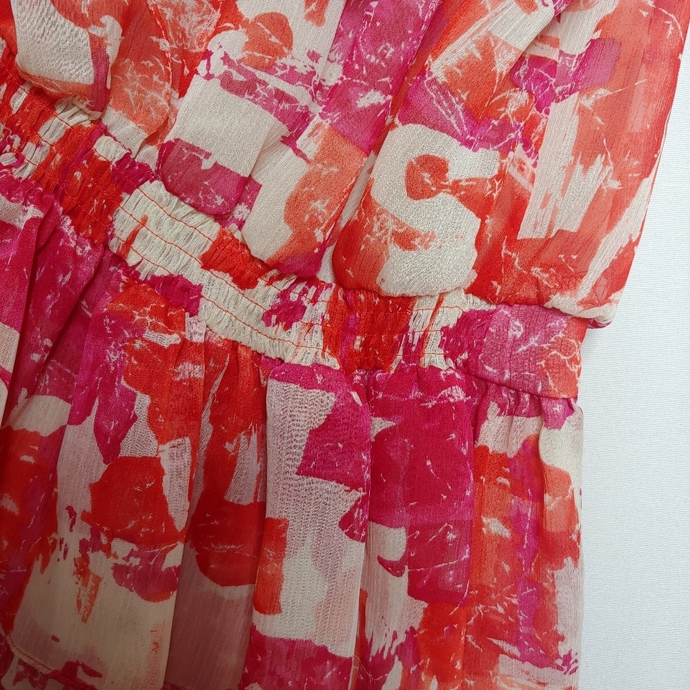 McGinn Sleeveless Halter Neck Blouse Top Peplum Pink Cream Orange Size 6 - Picture 8 of 10